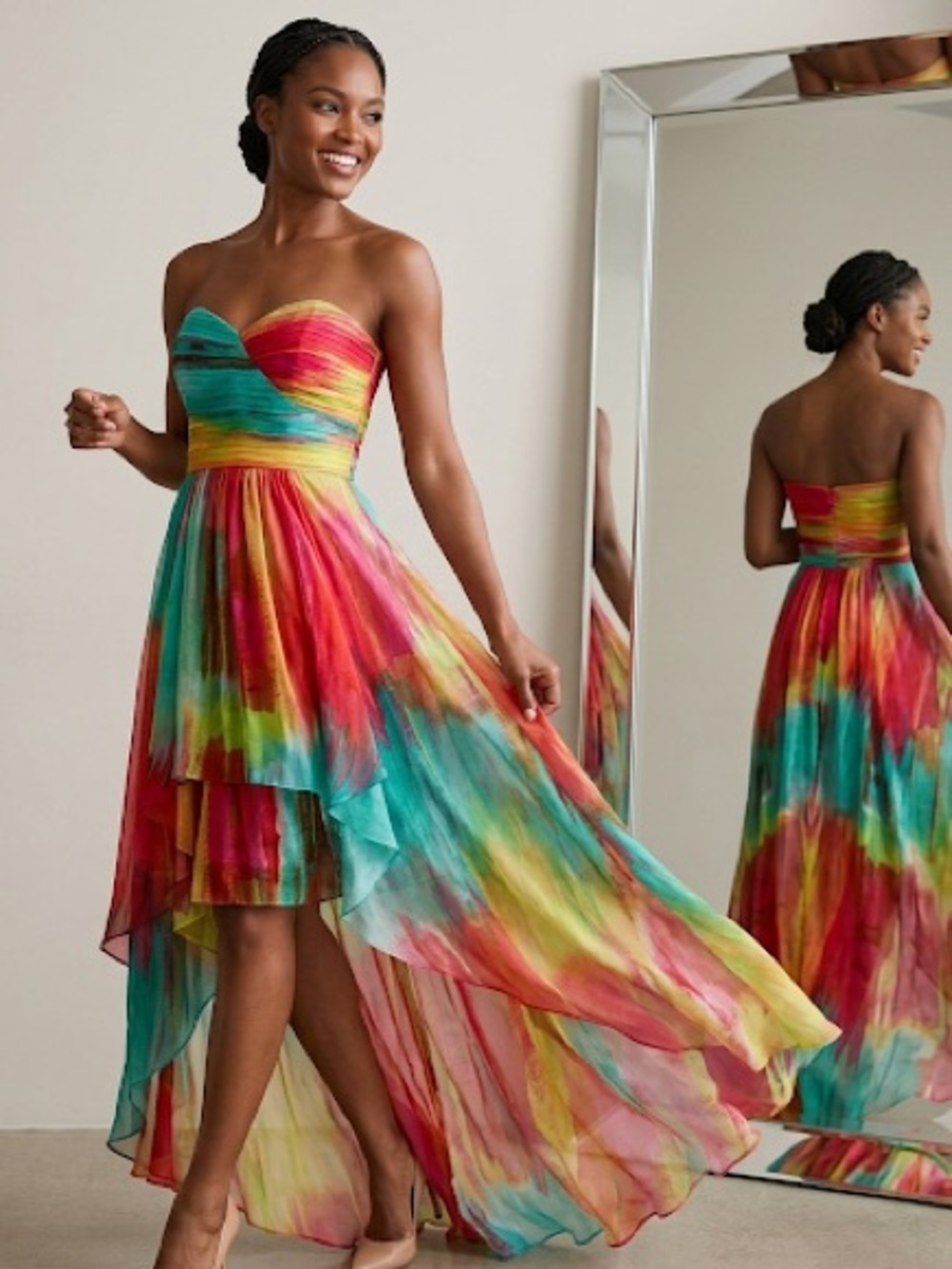 Laundry Shelli Segal Strapless High Low Maxi Dress Watercolor Multicolor S 4